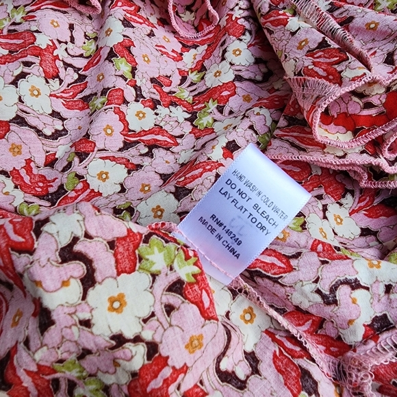 Aakaa Anthropologie Dress Womens Red Pink Floral Fit Flare Short Flutter Sz S - Picture 13 of 15